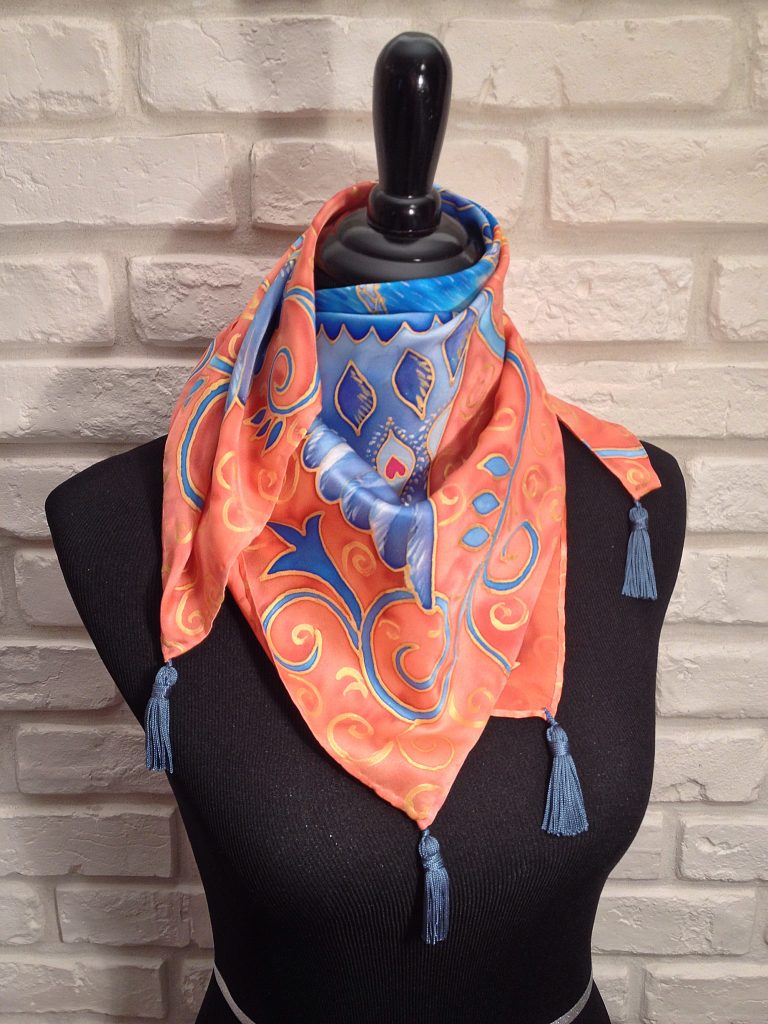 The magic creature. Hand painted silk square scarf.