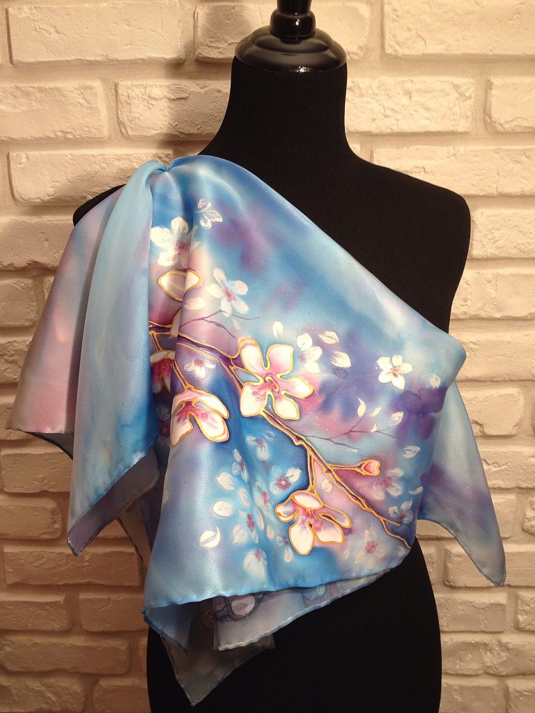The Spring. Hand painted silk square scarf.