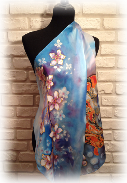 The Spring. Hand painted silk square scarf.