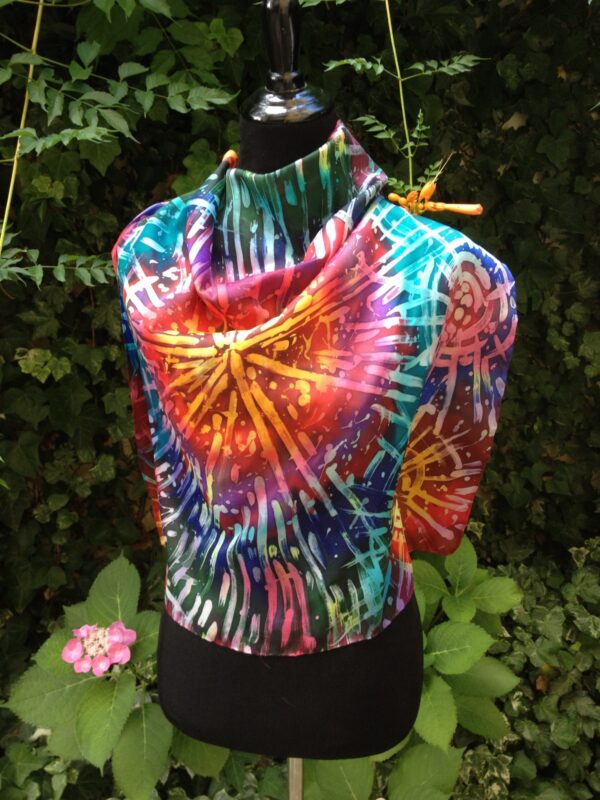Fireworks. Hand painted silk square scarf.