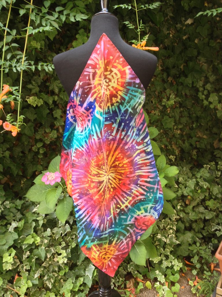 Fireworks. Hand painted silk square scarf.