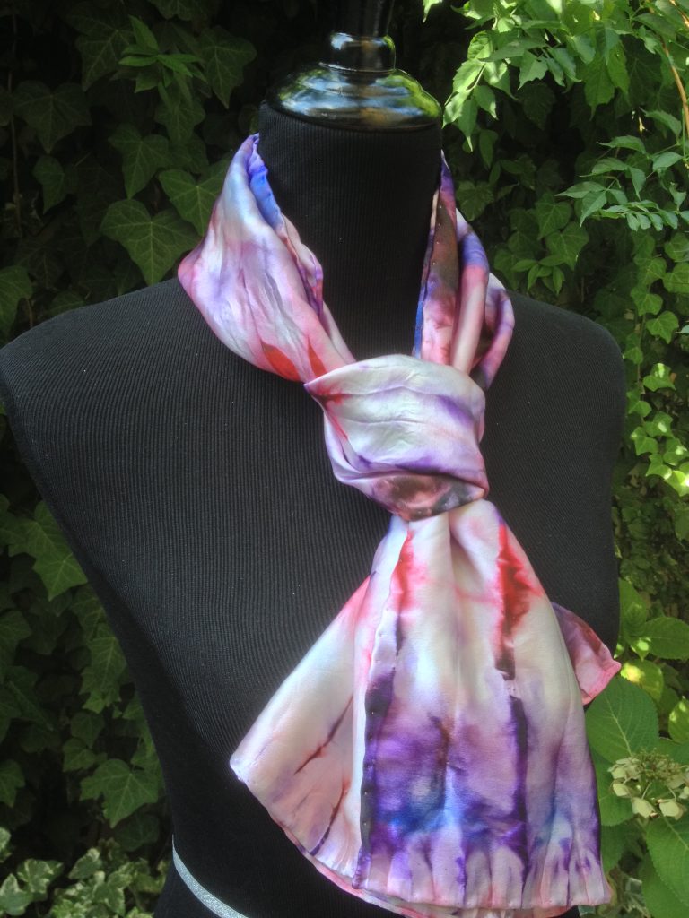 Purple shibori. Hand painted silk scarf.