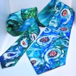 Acquamarina. Hand painted pure silk tie for men