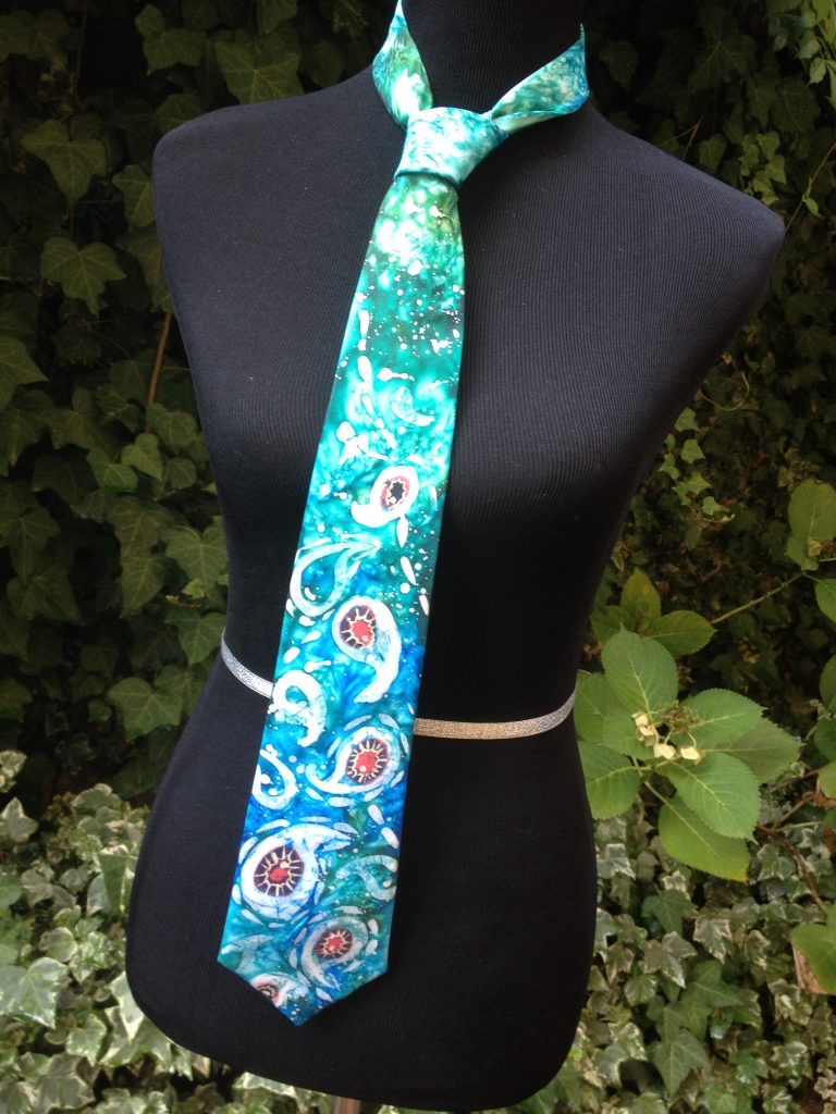 Acquamarina. Hand painted pure silk tie for men