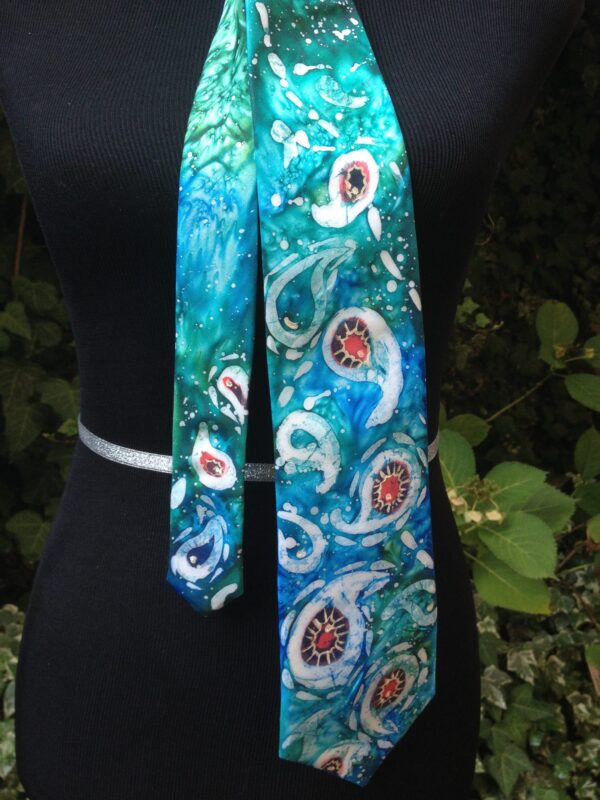 Acquamarina. Hand painted pure silk tie for men