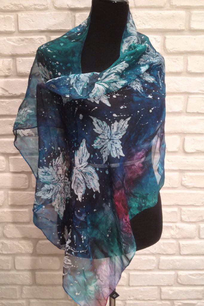 Petrolio. Hand painted 100% silk scarf