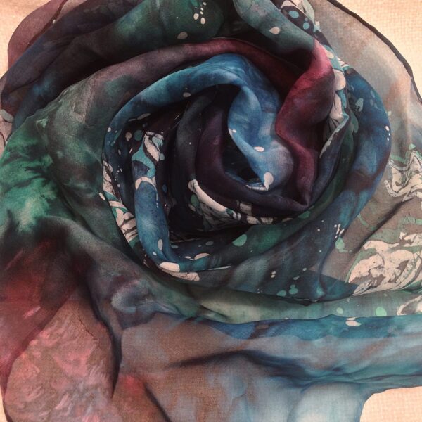 Petrolio. Hand painted 100% silk scarf