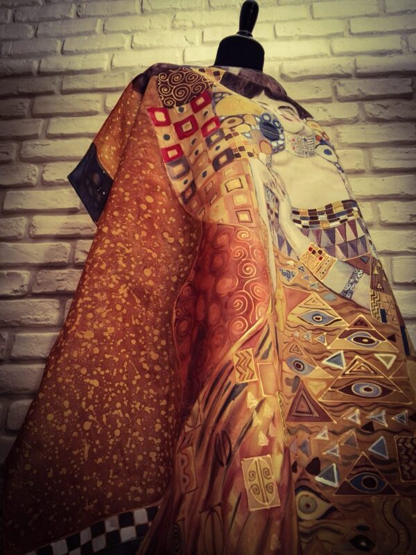 Golden Adele. Hand painted silk square scarf original interpretation of Gustav Klimt’s Portrait of Adele Bloch-Bauer I