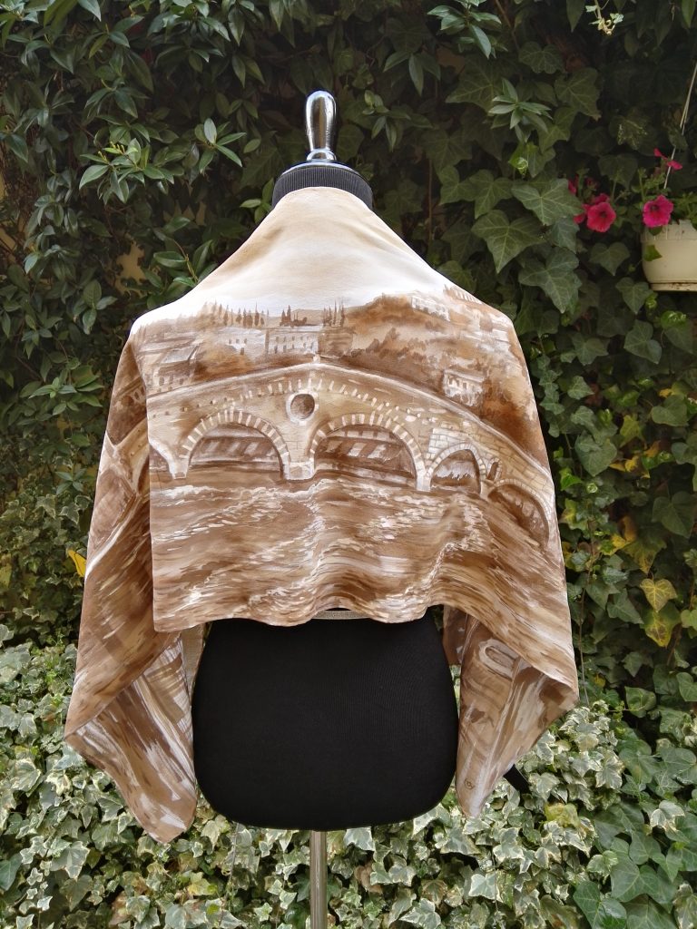 Ponte Pietra Verona. Hand painted 100% silk scarf