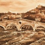 Ponte Pietra Verona. Hand painted 100% silk scarf