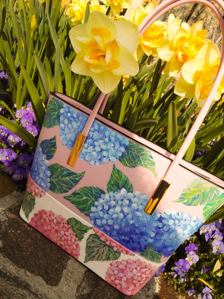 Hydrangea. Hand painted bag