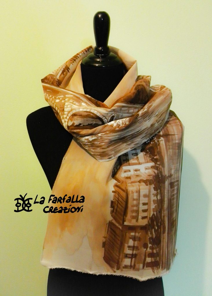 Ponte Pietra Verona. Hand painted 100% silk scarf
