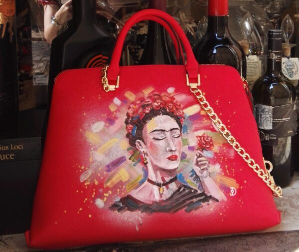 Frida. Hand painted faux leather bag