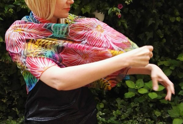 Exotic flower. Hand-painted 100% natural silk scarf.
