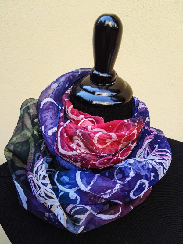 Butterflies and bubbles. Hand painted 100% silk scarf