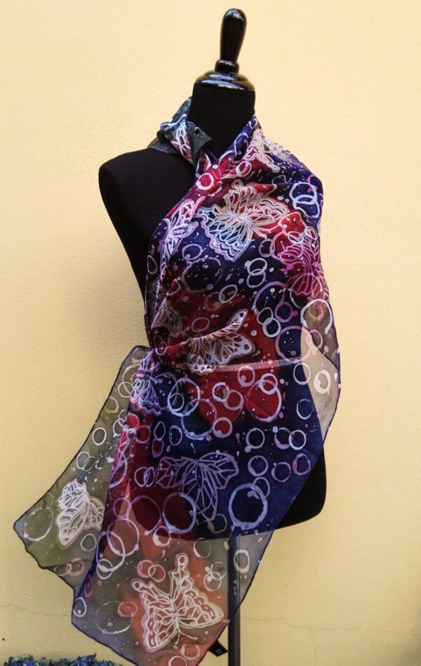 Butterflies and bubbles. Hand painted 100% silk scarf