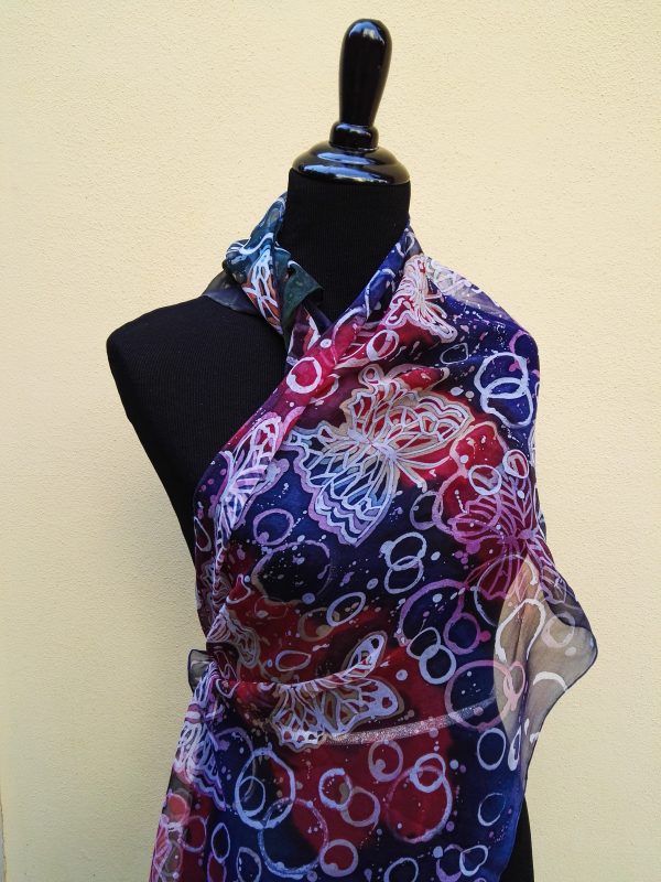 Butterflies and bubbles. Hand painted 100% silk scarf
