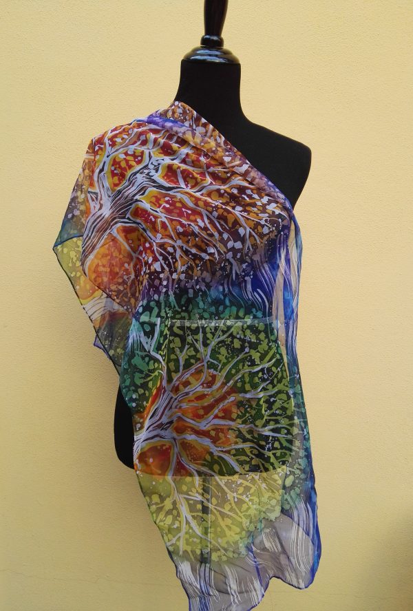3 trees. Hand painted 100% silk scarf with original design