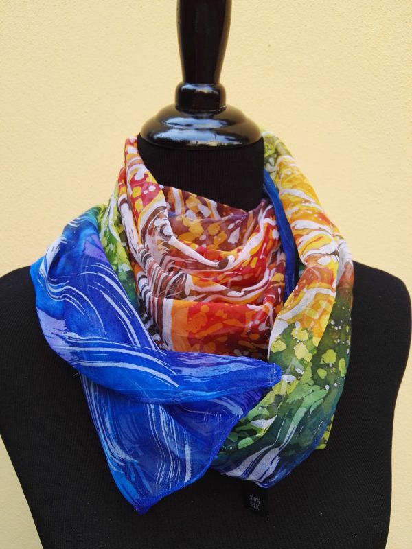 3 trees. Hand painted 100% silk scarf with original design