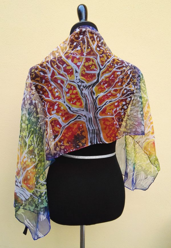 3 trees. Hand painted 100% silk scarf with original design