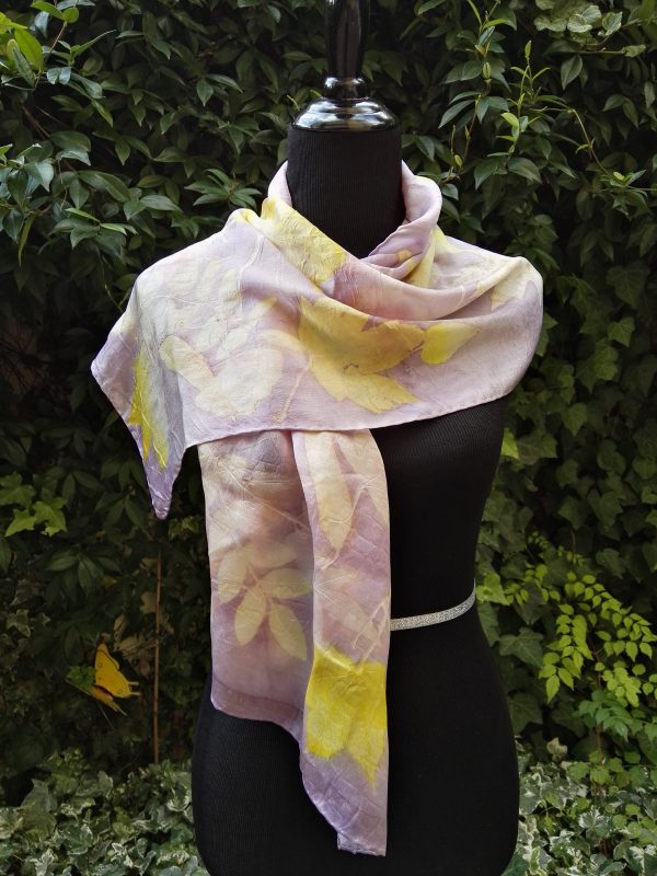 Delicate autumn. Hand dyed 100% silk scarf with ecoprint