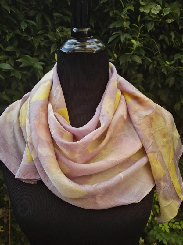 Delicate autumn. Hand dyed 100% silk scarf with ecoprint