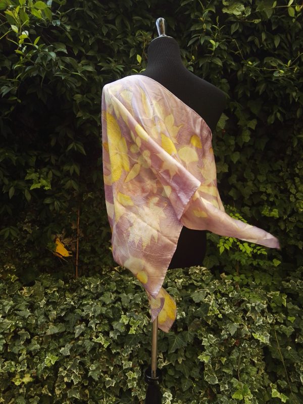 Delicate autumn. Hand dyed 100% silk scarf with ecoprint