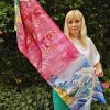 Japanese spring. Hand painted 100% silk long scarf