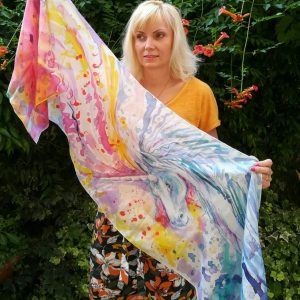 The Magic Unicorn hand painted silk scarf. Original author’s painting on silk watercolor effect. Best gift for birthdays