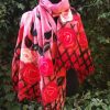Red roses for you. Wetfelted margilan silk and merino wool stole/scarf/shawl/ wrap