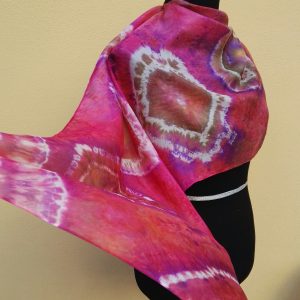 Shibori tie dye hand dyed long silk scarf. Original authentic accessory to combine modern outfit. Colorful accent of you look.