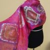 Shibori tie dye hand dyed long silk scarf. Original authentic accessory to combine modern outfit. Colorful accent of you look.
