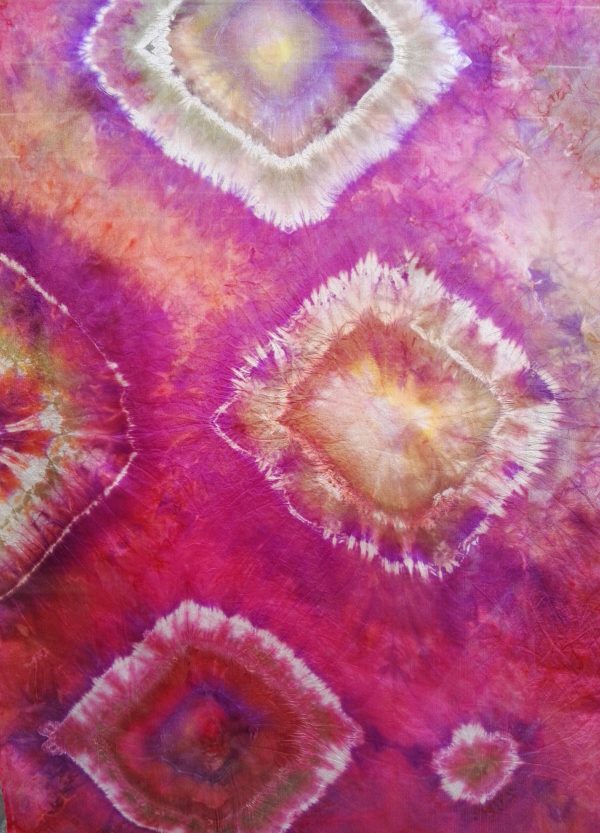 Shibori tie dye hand dyed long silk scarf. Original authentic accessory to combine modern outfit. Colorful accent of you look.