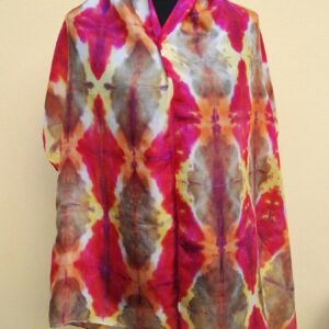 Harlequin shibori hand dyed 100% silk scarf. Colorful accessory for modern outfit