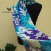 Blue turquoise violet 100% hand dyed silk scarf with impressed real leaves. Botanical print. Best gift fo women. Original accessory.
