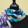 Blue turquoise violet 100% hand dyed silk scarf with impressed real leaves. Botanical print. Best gift fo women. Original accessory.