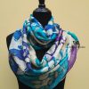 Blue turquoise violet 100% hand dyed silk scarf with impressed real leaves. Botanical print. Best gift fo women. Original accessory.