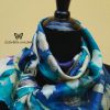 Blue turquoise violet 100% hand dyed silk scarf with impressed real leaves. Botanical print. Best gift fo women. Original accessory.