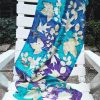 Blue turquoise violet 100% hand dyed silk scarf with impressed real leaves. Botanical print. Best gift fo women. Original accessory.