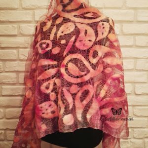 Orange paisley wet felted margilan silk and merino wool scarf. Original accessory