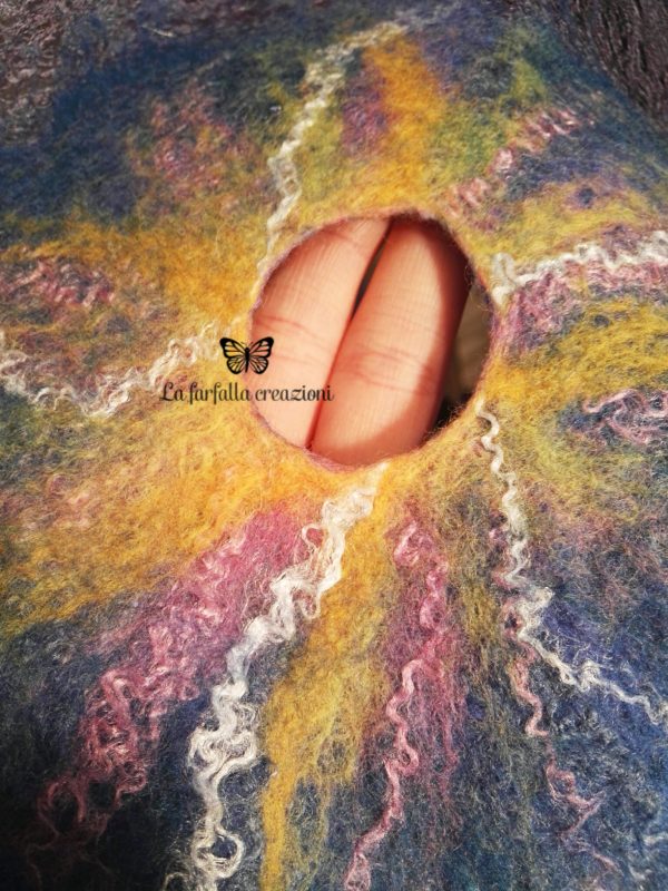 Lilac flowers wet felted margilan silk and merino wool scarf. Original accessory