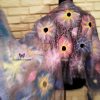 Lilac flowers wet felted margilan silk and merino wool scarf. Original accessory
