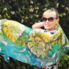 Monstera. Green tropical plant 100% silk hand painted long scarf. Best gift for women.