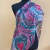 Bubbles and hearts 100% hand painted unique silk scarf. Original colorful accessory to combine modern outfit