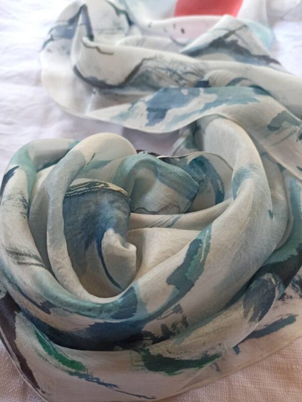 Japanese painting style 100% silk scarf. Delicate painting sumi-e on lightweight silk. Beautiful accessory to formal and informal outfit.