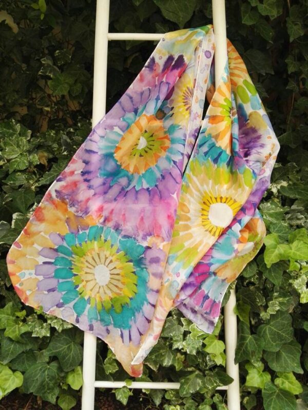 Bright flowers. Hand painted silk scarf. Original one of a kind foulard with authentic author’s painting.