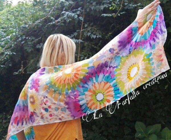 Bright flowers. Hand painted silk scarf. Original one of a kind foulard with authentic author’s painting.