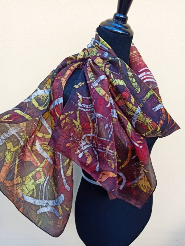 Energy movements hand painted 100% silk scarf. Original colorful accessory. Best gift for her