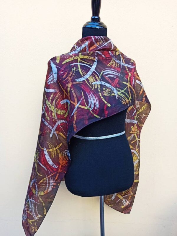 Energy movements hand painted 100% silk scarf. Original colorful accessory. Best gift for her