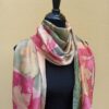Pink and green hand dyed 100% silk scarf with imprinted plants. Original colorful accessory to complete any outfit.